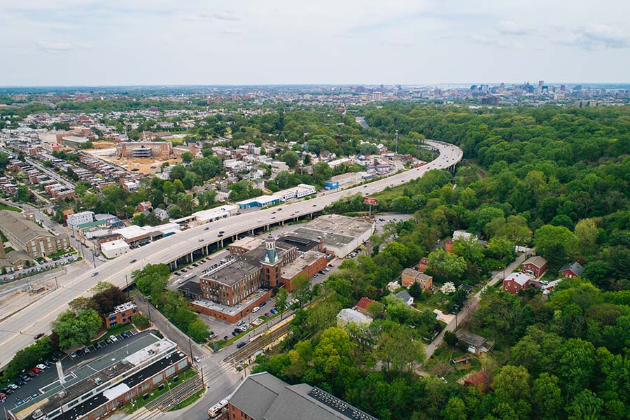 MD and Washington, DC - Aerial View of Baltimore Maryland